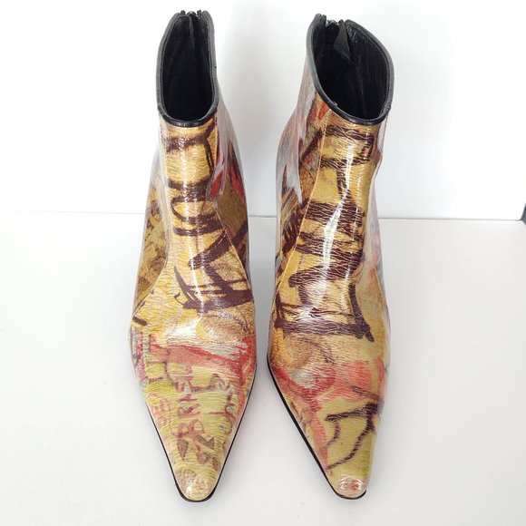 Patent stiletto graffiti print ankle boots - Picture 4 of 16